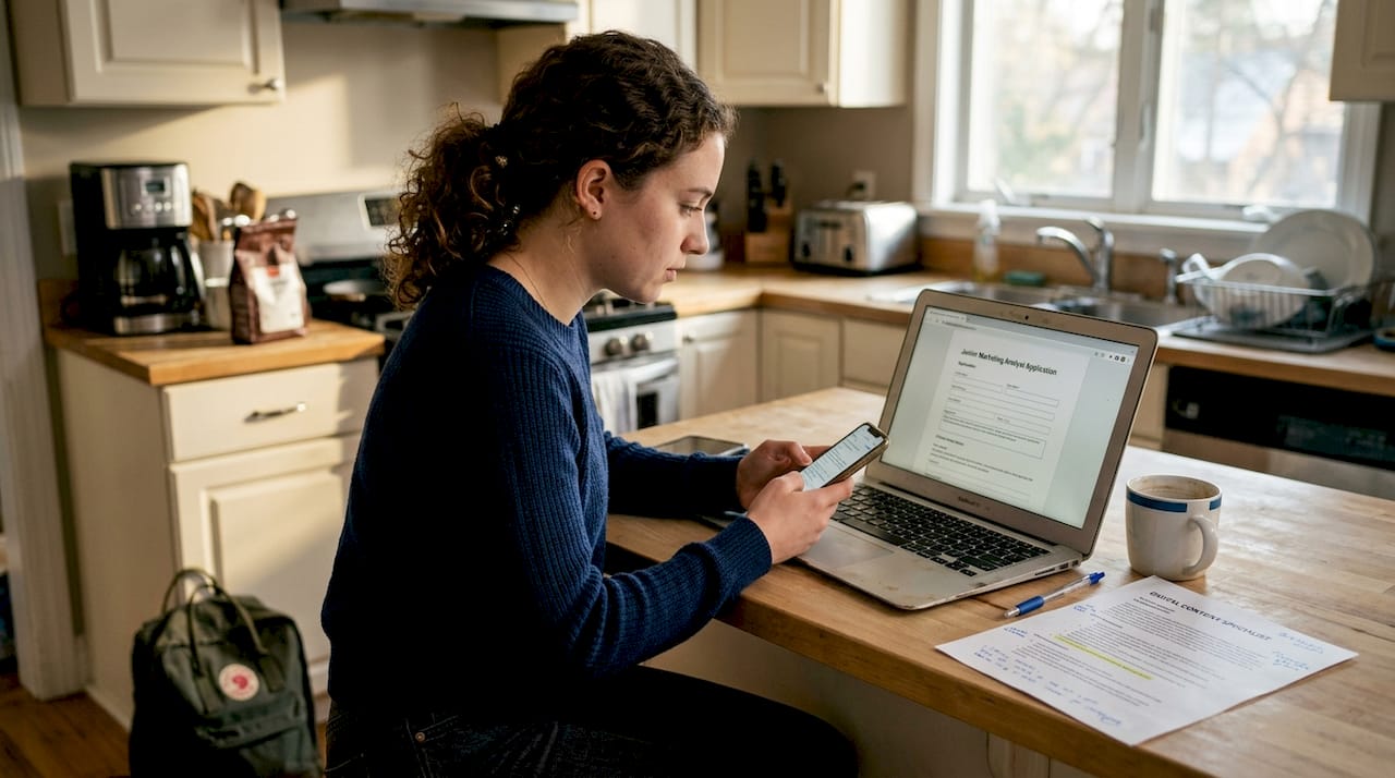 Applicant using laptop and phone for application