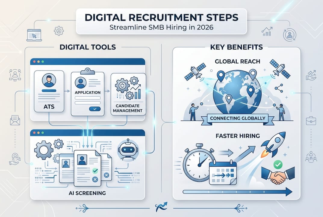 Infographic digital hiring steps and benefits