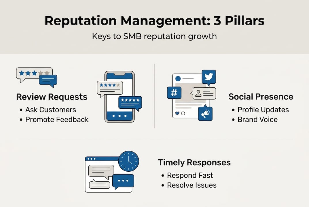 Infographic showing SMB reputation management pillars