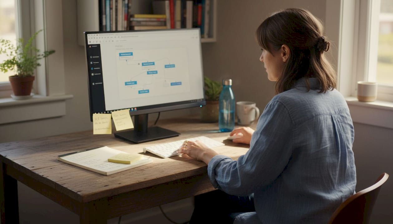 Employee streamlining marketing tasks at desk