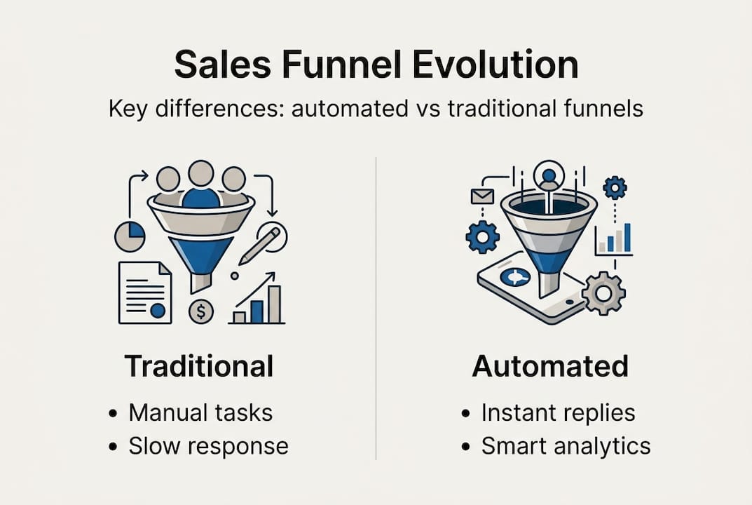 Infographic comparing automated and traditional sales funnels
