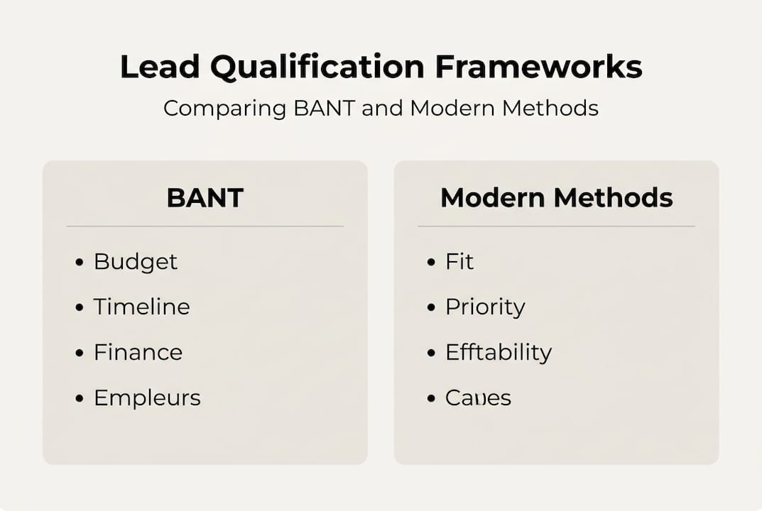Infographic comparing BANT and modern frameworks