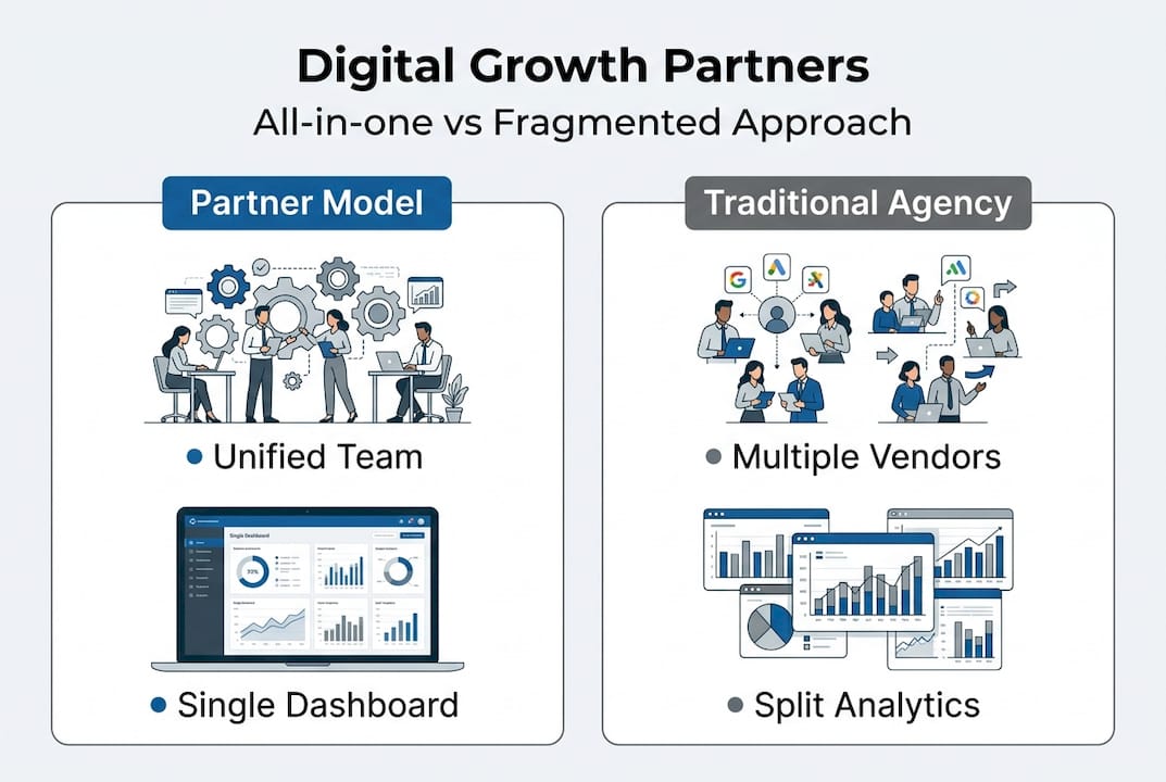 Infographic comparing growth partners and agencies