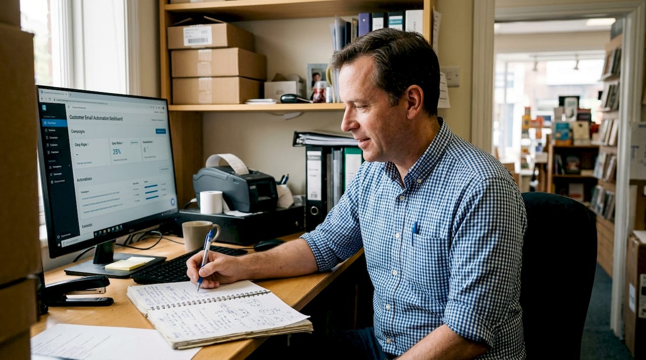 Retail shop owner managing email automation