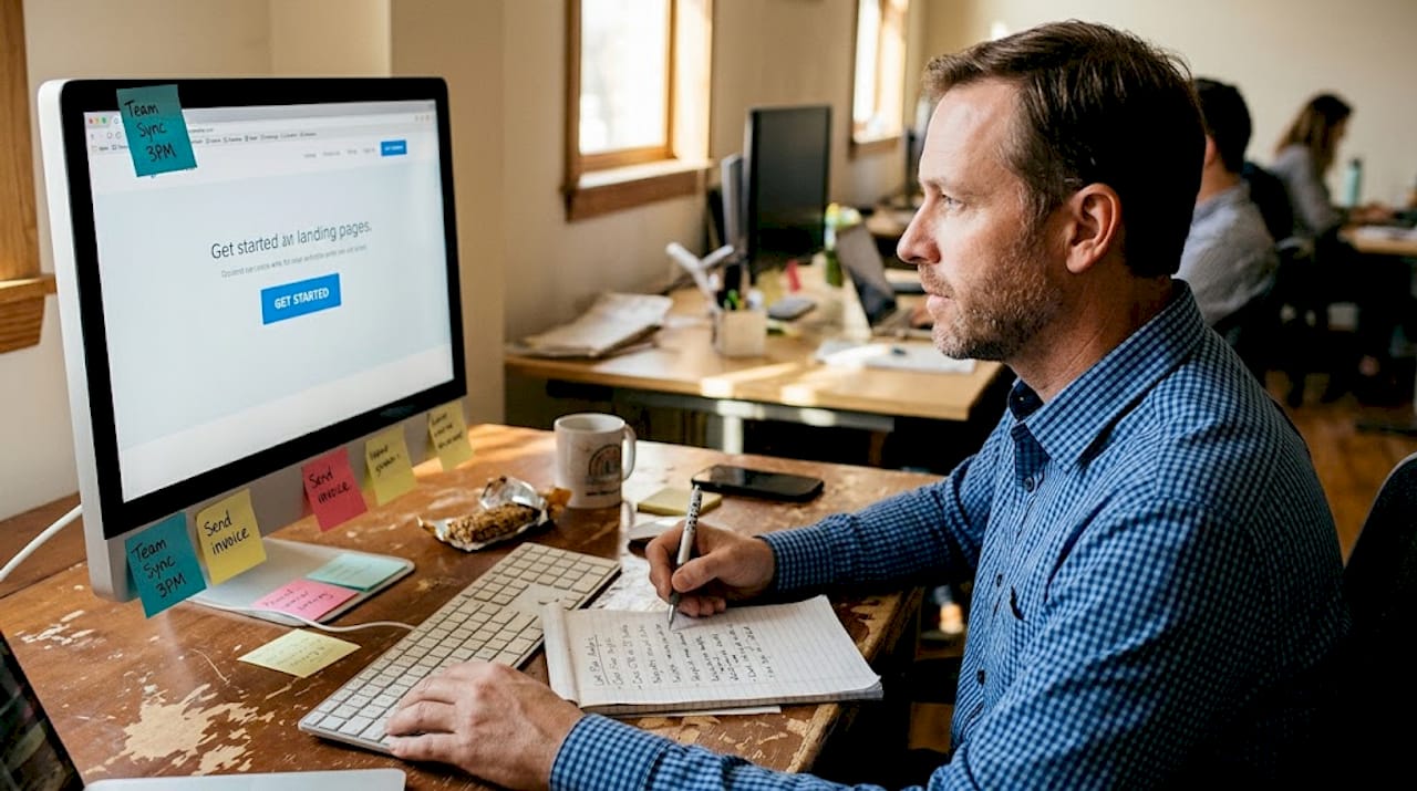 Man analyzing website call to action