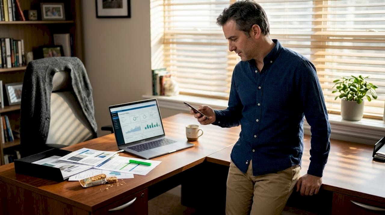 Business owner checking CRM automation dashboard