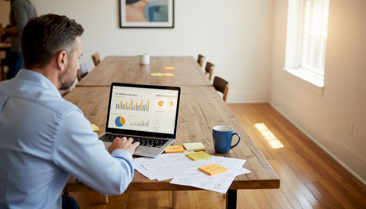 Entrepreneur checking digital campaign analytics