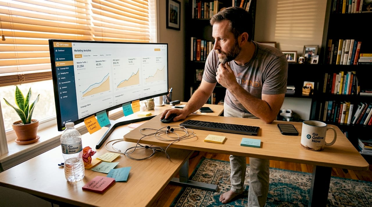 Marketer analyzing content performance dashboard