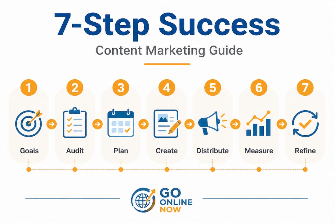Infographic listing seven content marketing steps for SMBs