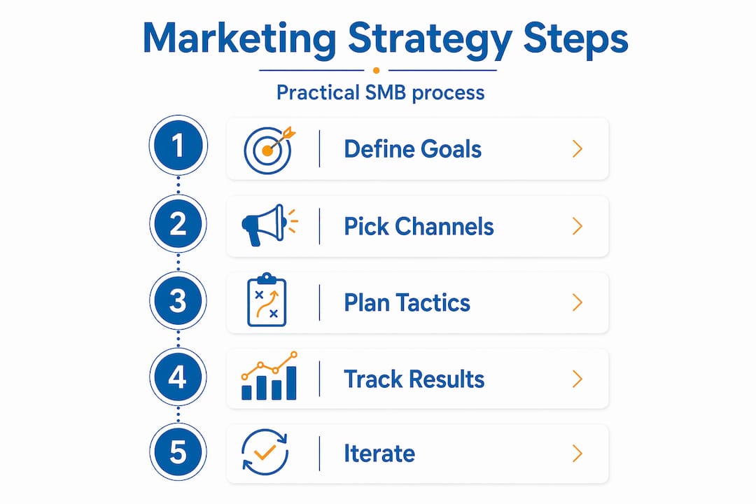Infographic showing steps of online marketing strategy