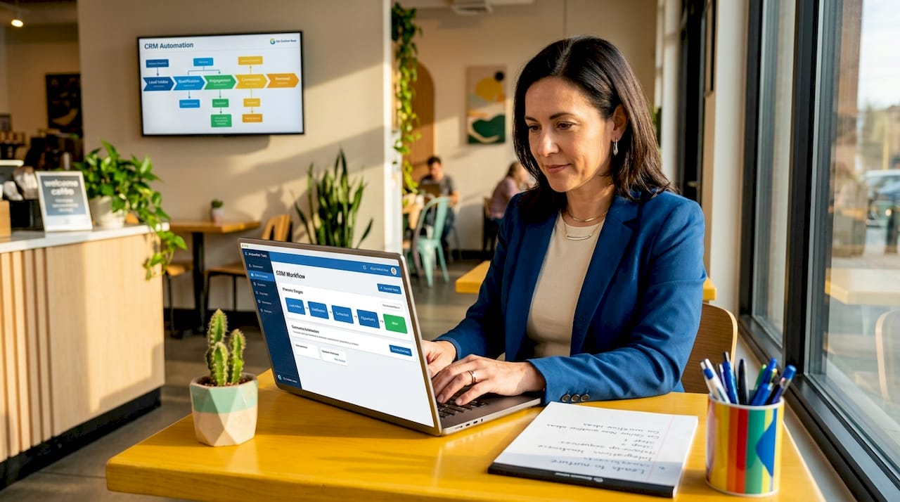 Manager automating workflow at shared desk