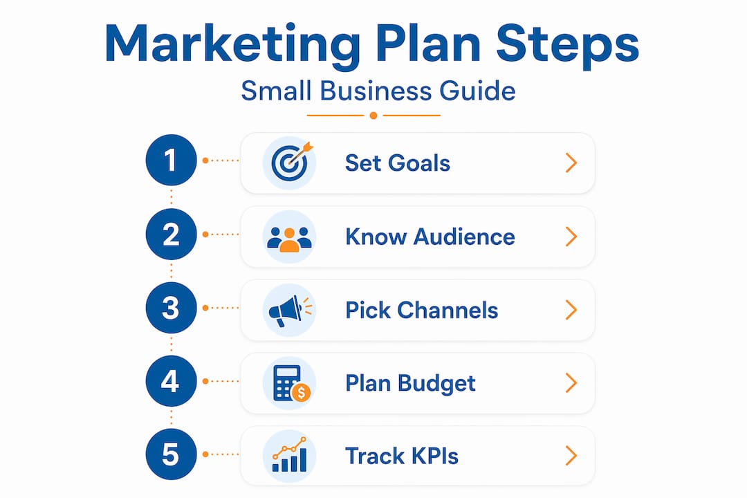 Infographic with five marketing plan steps for small business