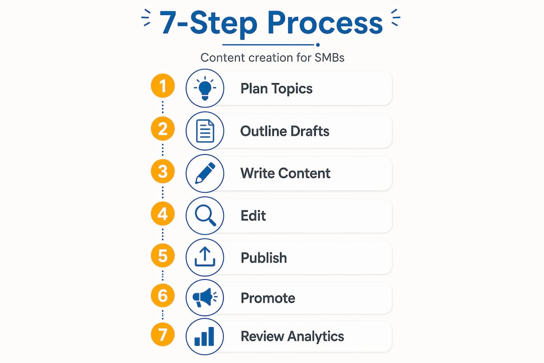 Infographic of seven-step SMB content workflow