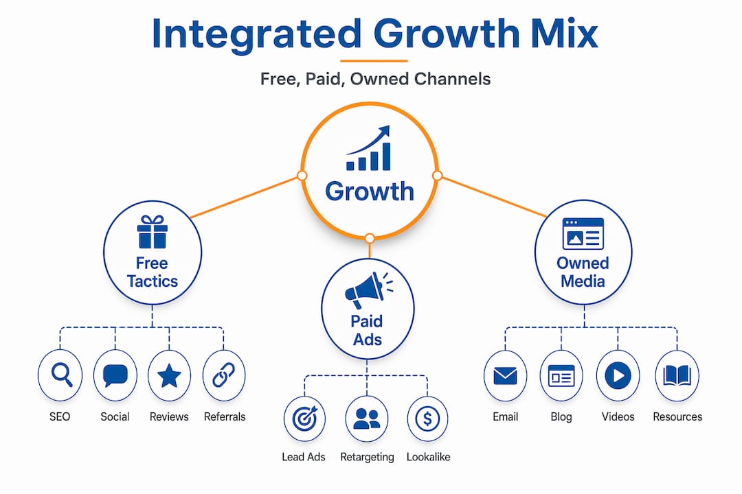 Hierarchy infographic of integrated marketing mix and channels