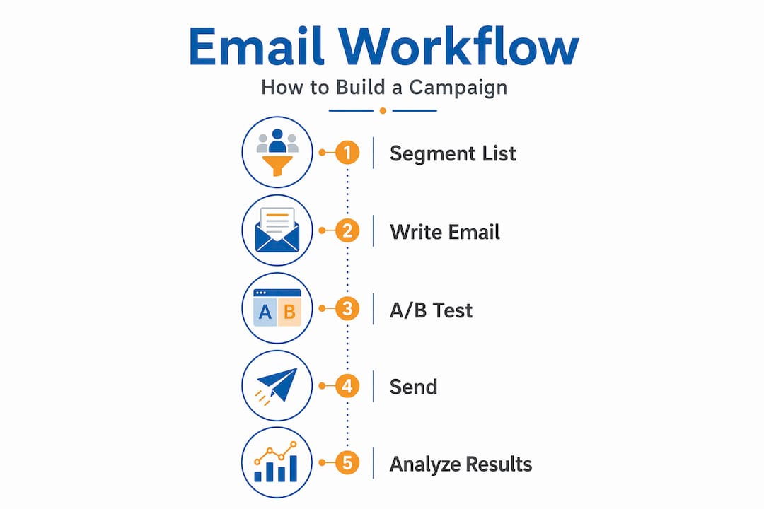 Infographic showing email campaign workflow steps
