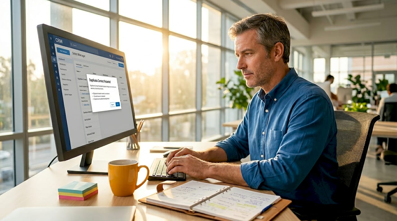 Sales manager processing CRM lead capture