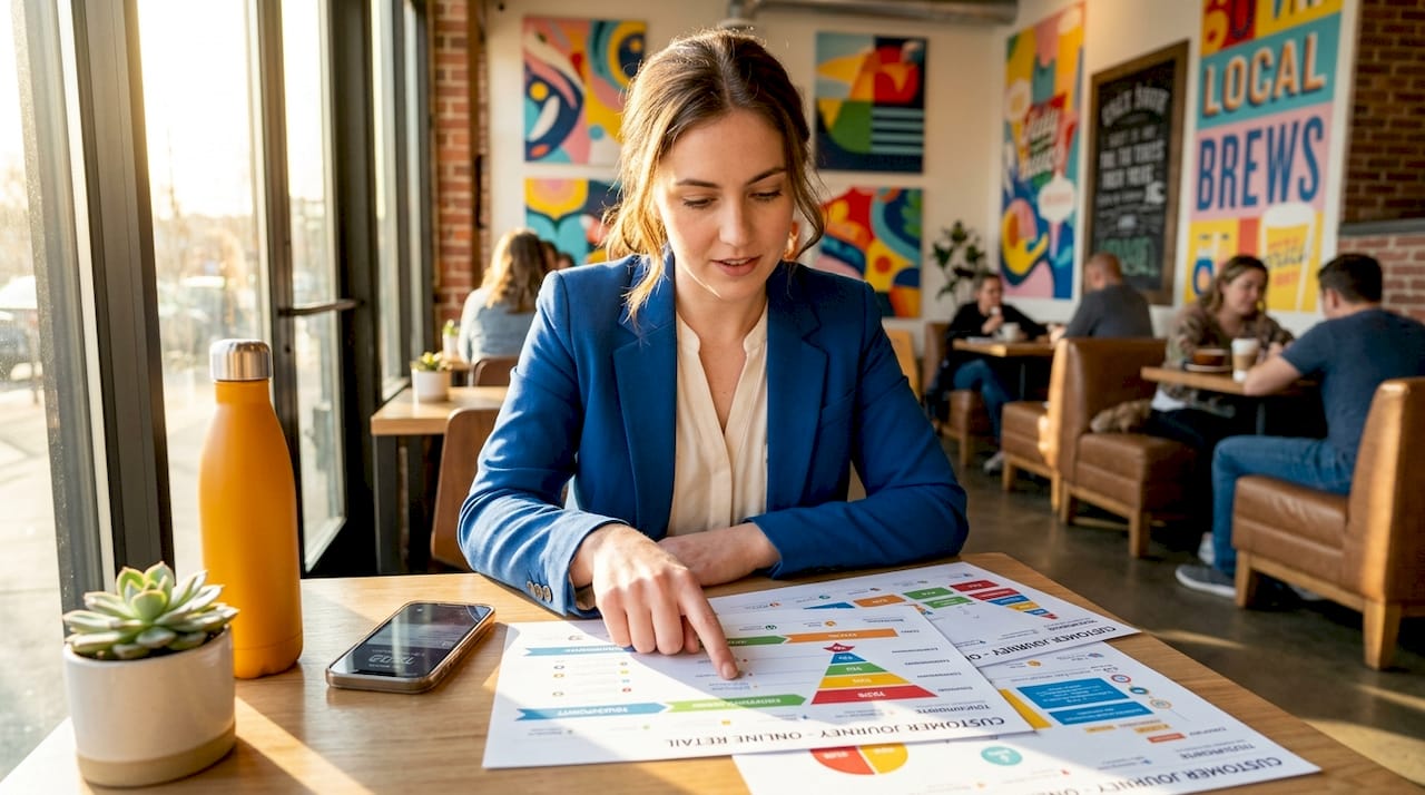 Analyst reviewing customer journey maps