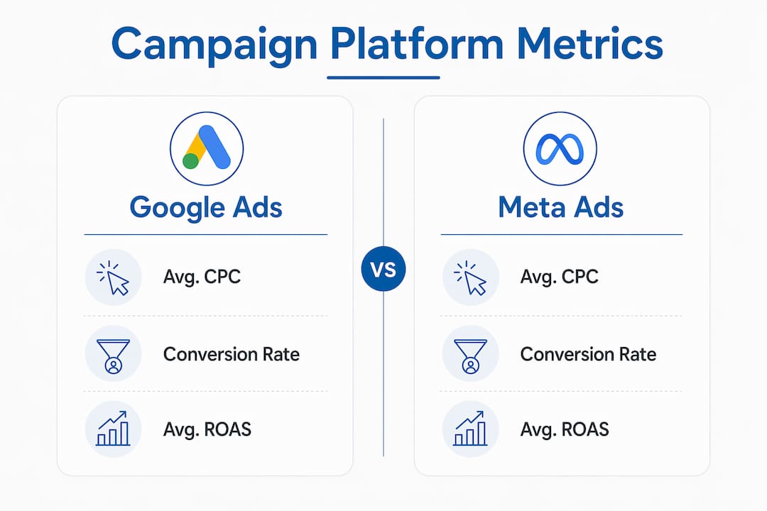 Infographic comparing online ad platform performance metrics