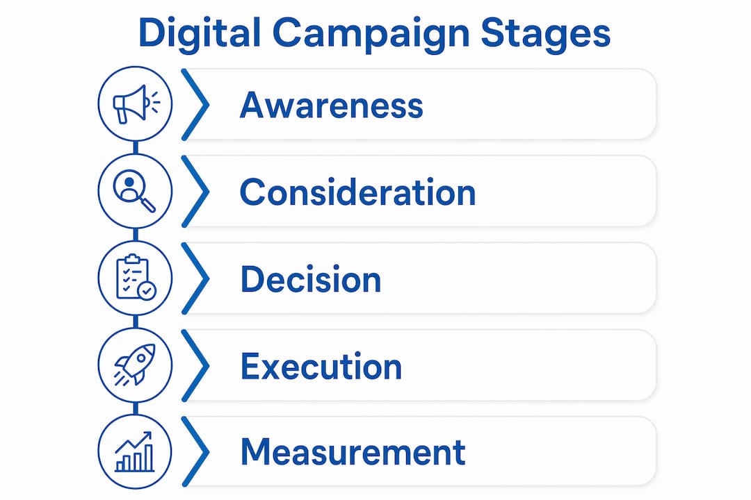 Infographic showing stages of digital campaign process