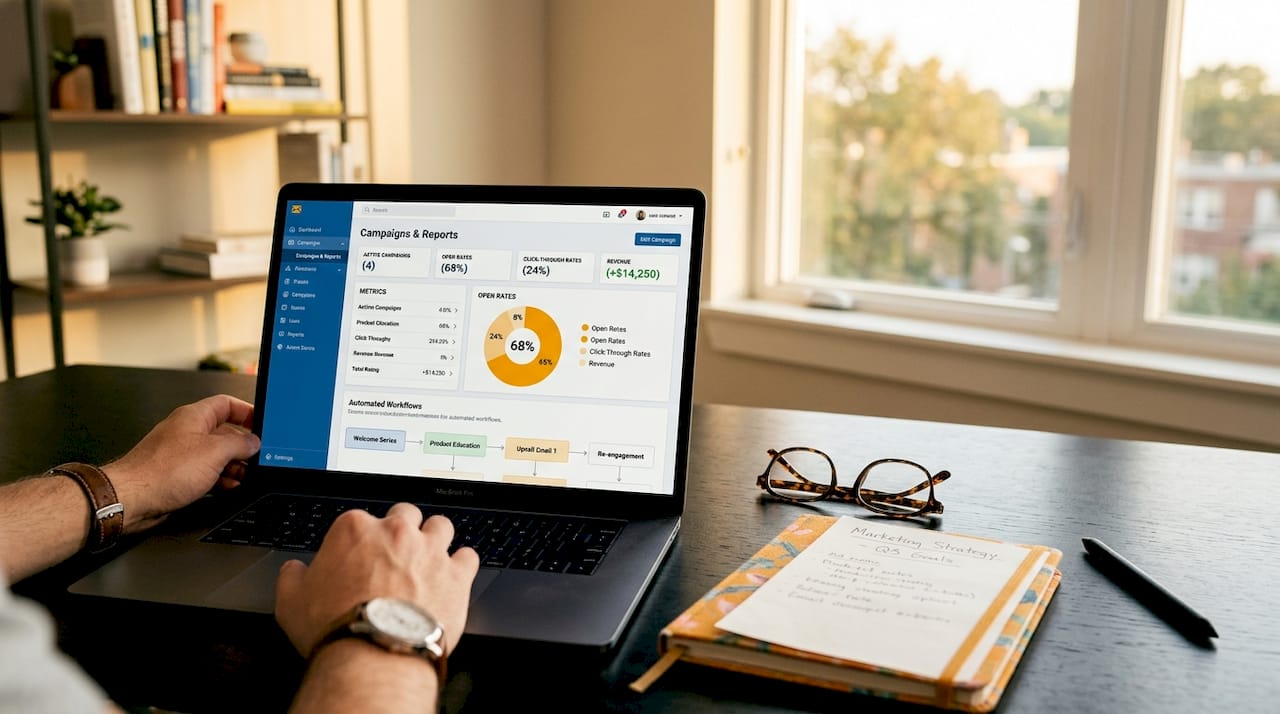 Email marketing dashboard on laptop screen