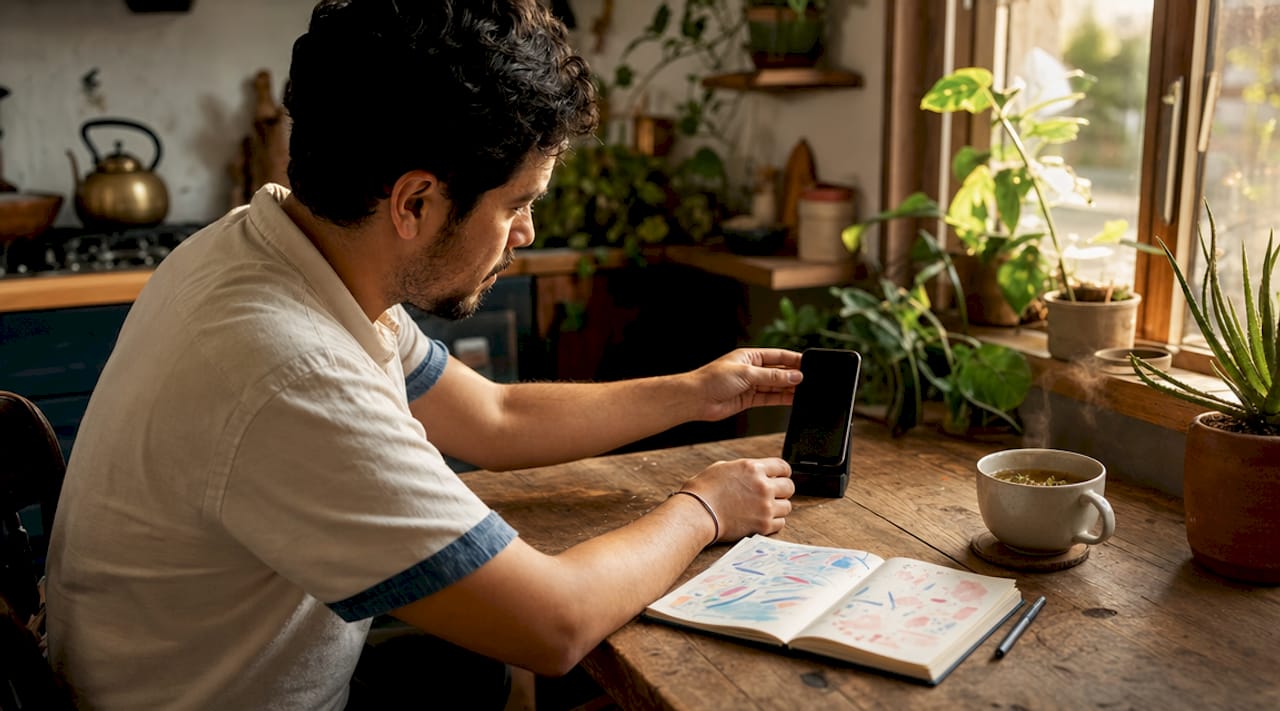 Hands adjusting smartphone for social media setup