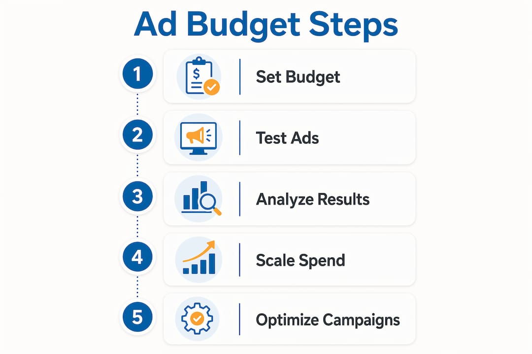 Infographic illustrating social media ads budget planning steps