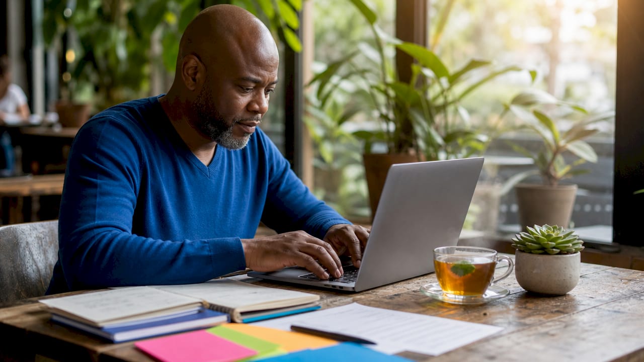 Man working on content marketing job descriptions