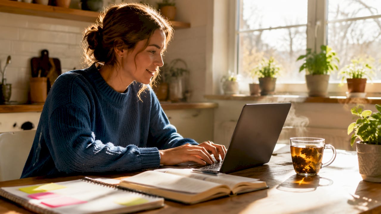 Woman managing email list on laptop