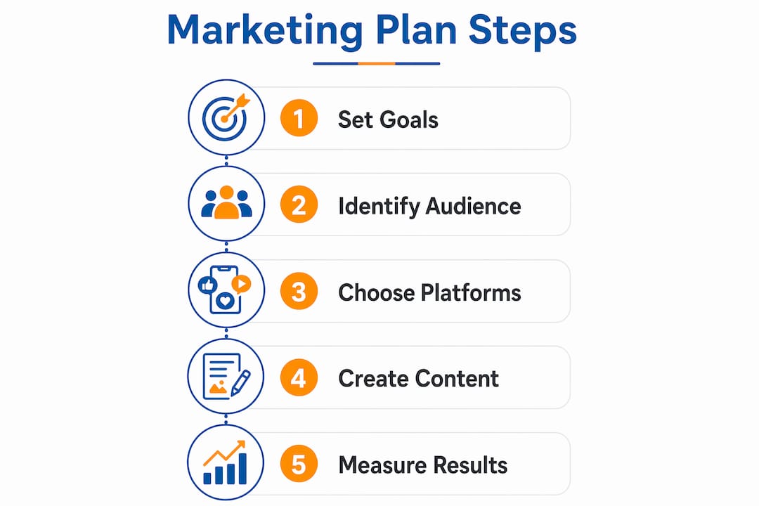 Infographic illustrating steps to create social media marketing plan