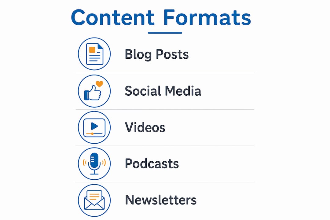 Infographic listing types of digital marketing content formats
