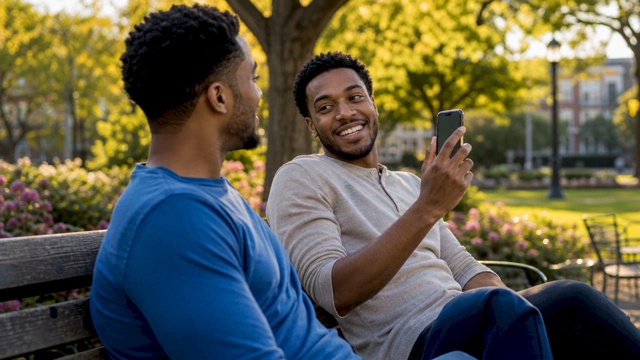 Customer showing business reviews on phone