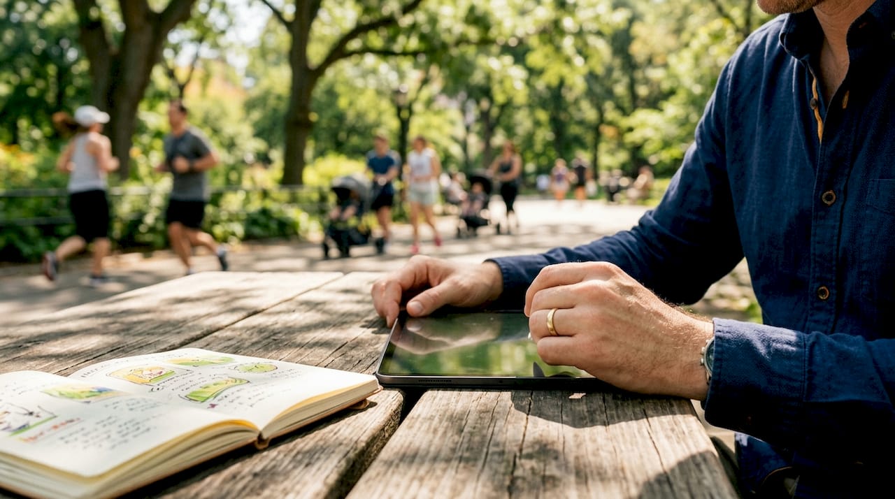 Hands using tablet for review monitoring