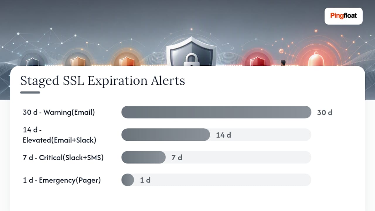 Timeline of SSL expiration alert stages and channels