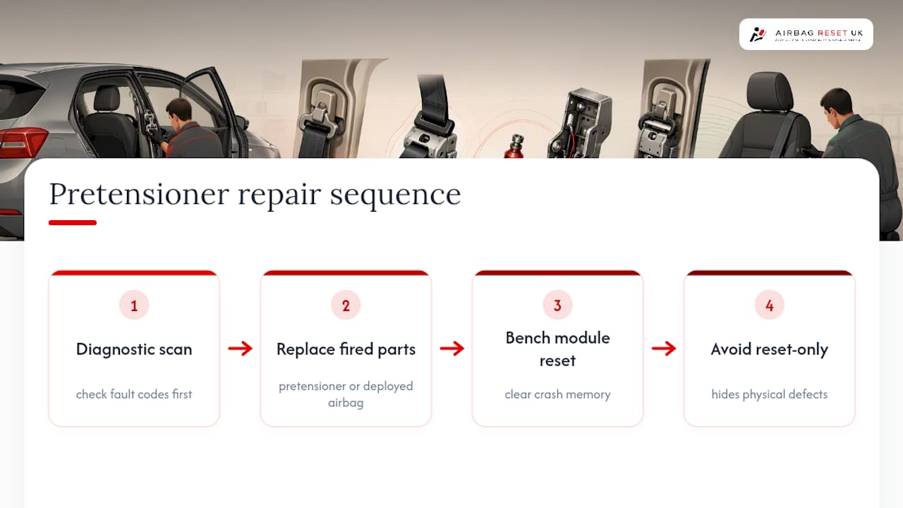 Two-stage pretensioner fault repair process