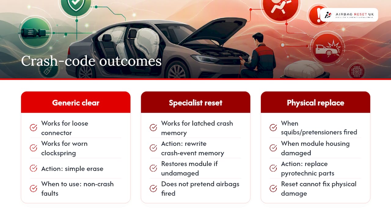 Why latched crash codes often need a specialist reset — overview diagram