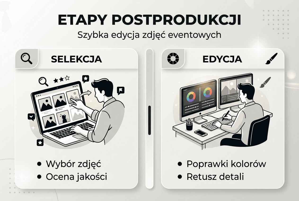Schemat przedstawiający kolejne kroki obróbki zdjęć z wydarzeń