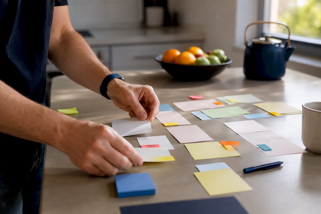 Consultant organizing content marketing materials
