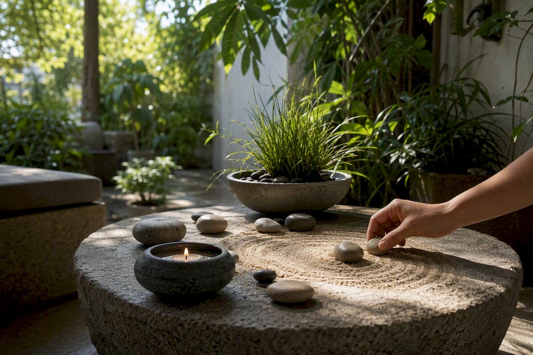 Therapy room calming objects on table