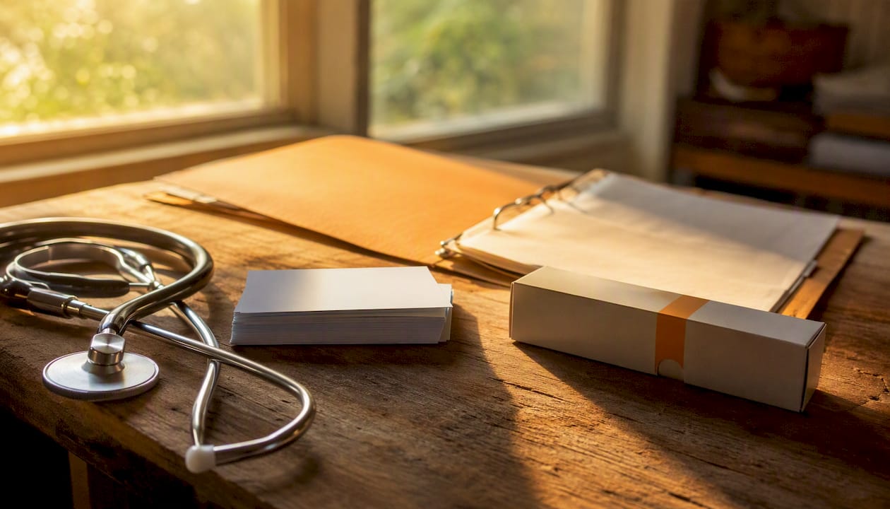 Caregiver certification materials on wooden table