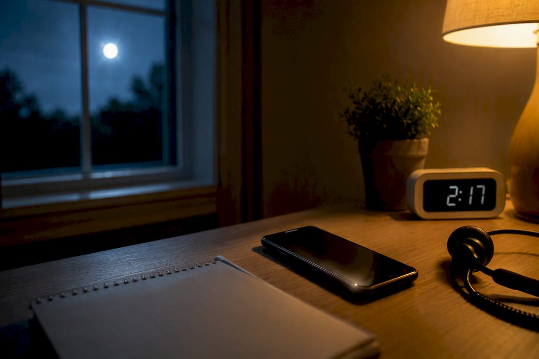 Night cell phone ringing by headset
