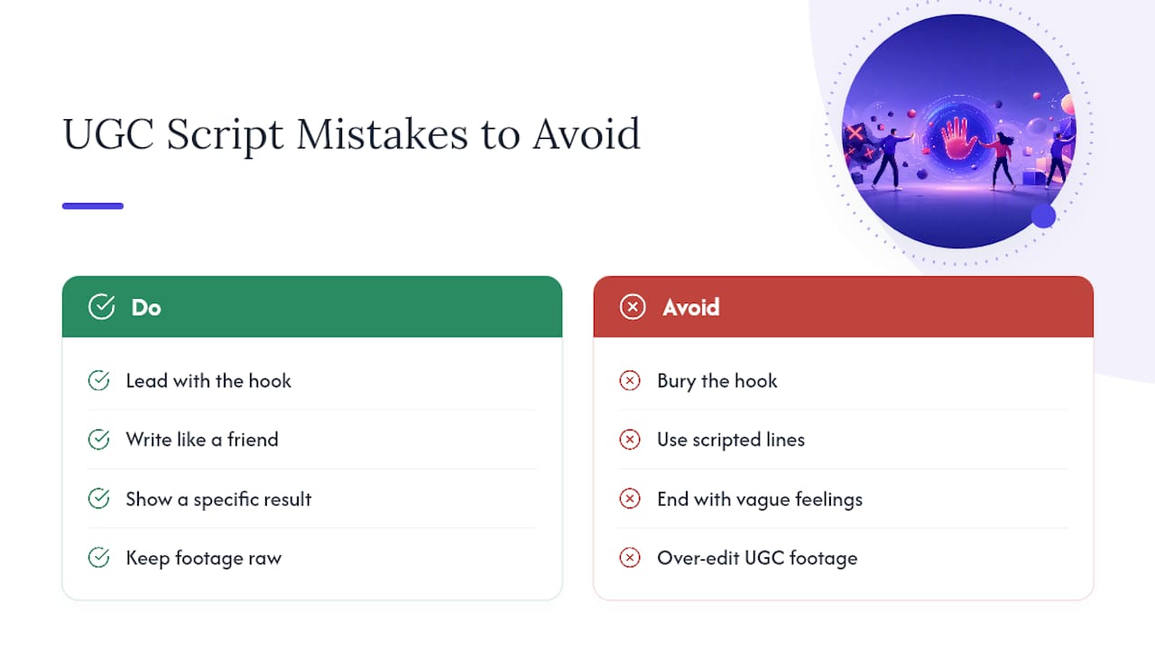 The Mistakes That Quietly Kill a UGC Ad Script — overview diagram
