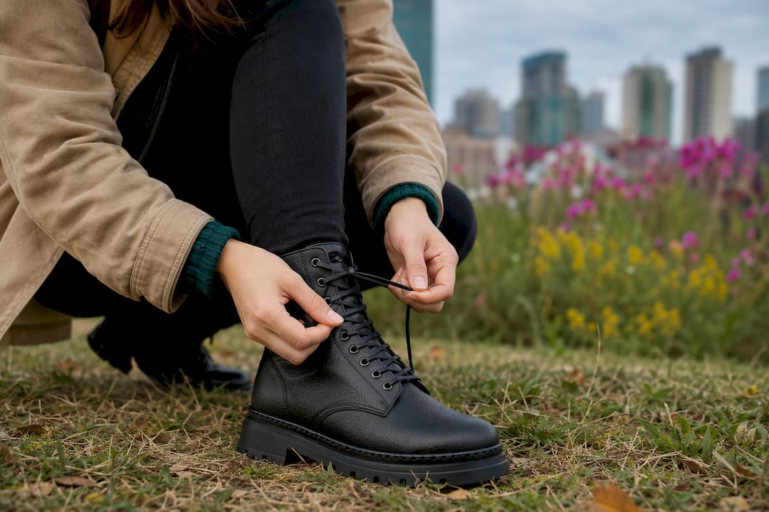 Hands lacing 6 inch vegan combat boot
