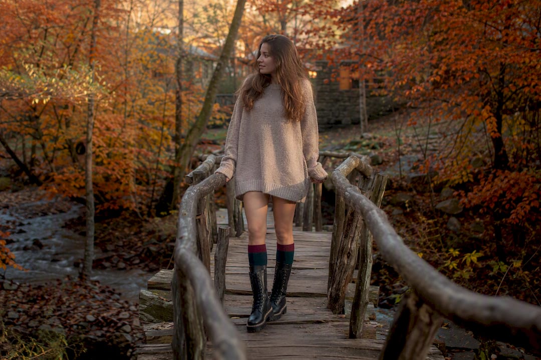 Fall outfit with combat boots and sweater dress