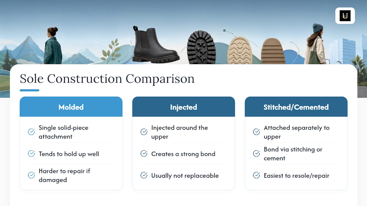 Comparison of lug sole construction methods