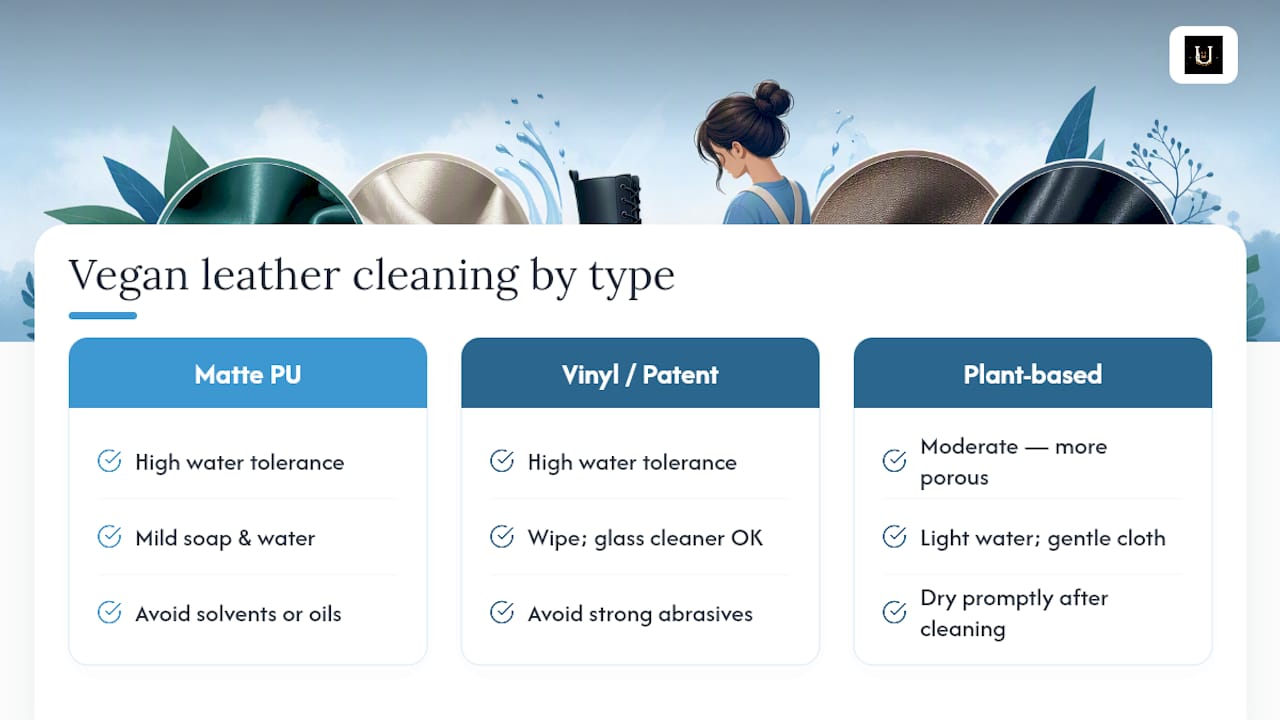 Vegan leather material cleaning comparison