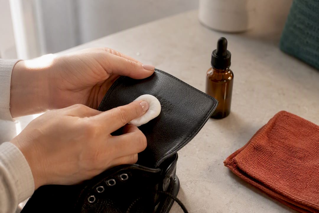 Testing cleaner on hidden vegan boot area