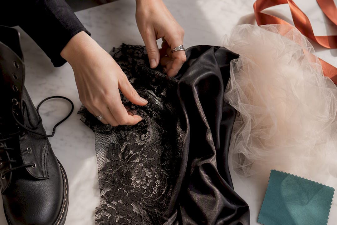 Lace satin and tulle beside boot detail