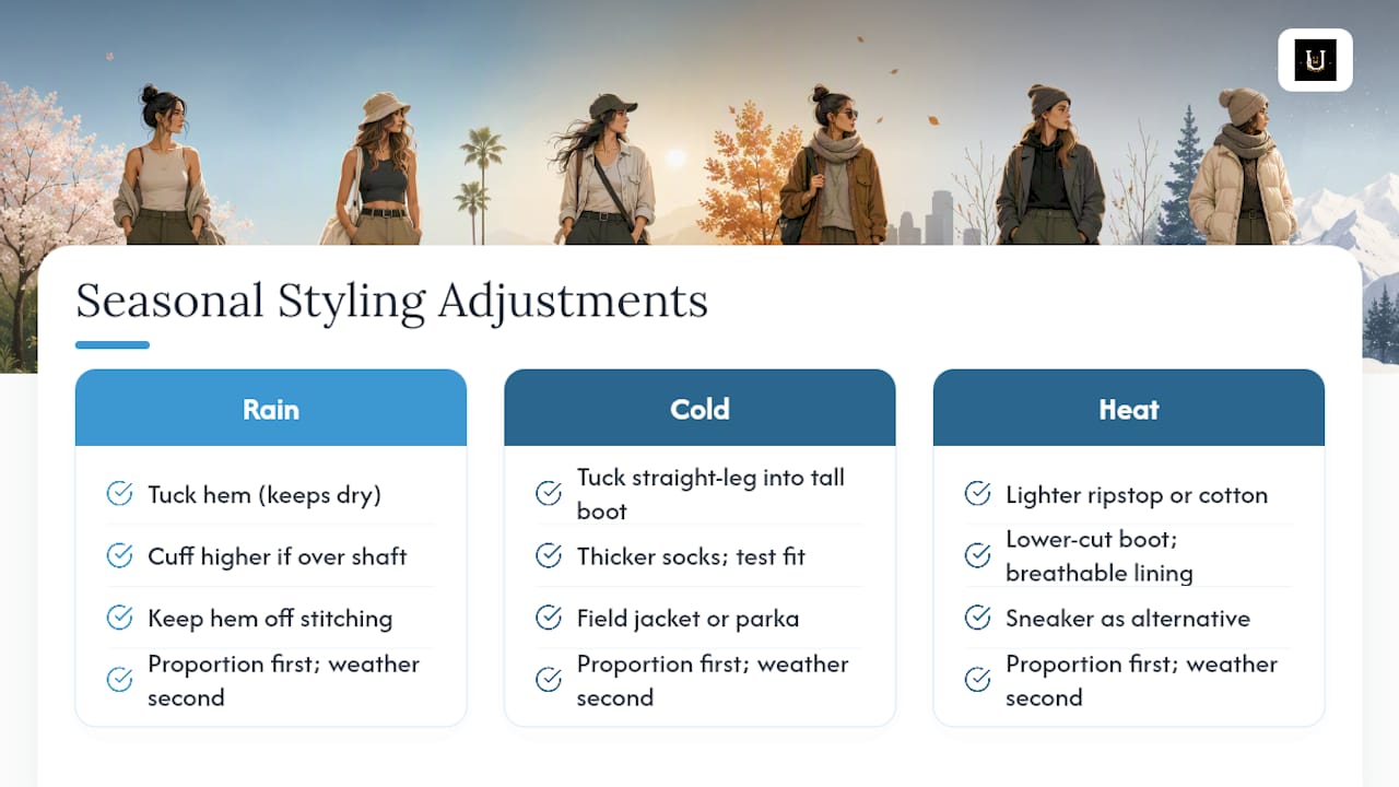 Seasonal adjustments for cargo pants and boots