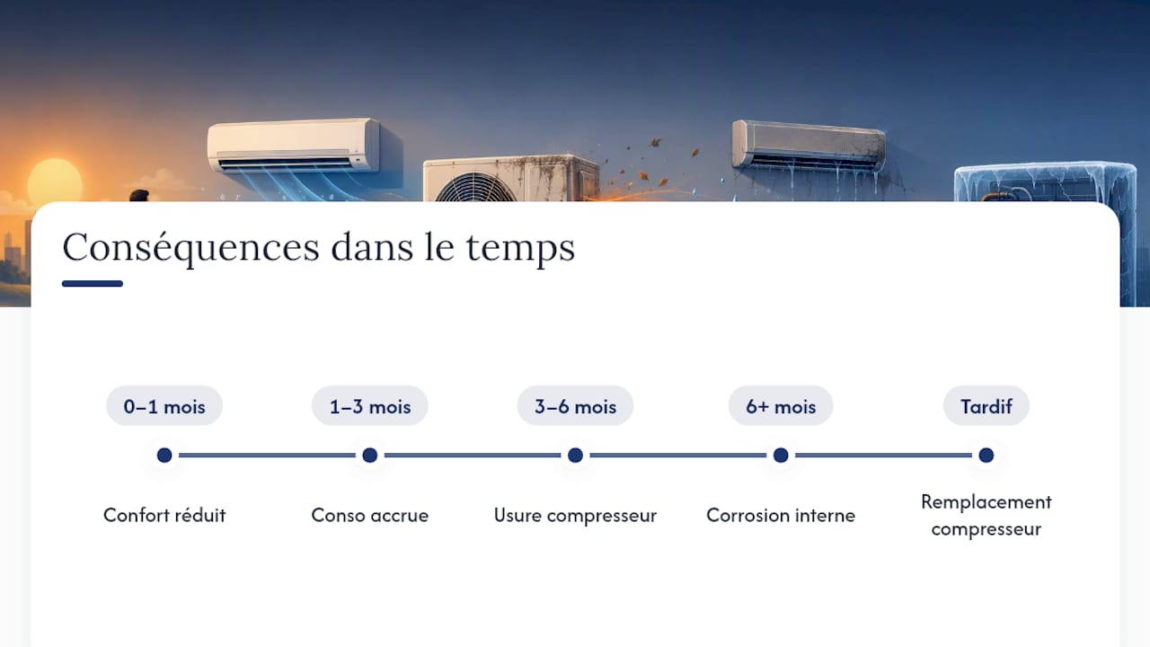 Schéma montrant l'évolution des coûts liés à un entretien négligé de la climatisation