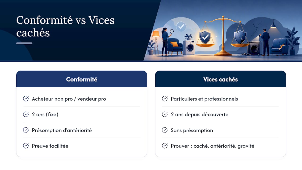 Comparaison entre garanties légales de conformité et vices cachés